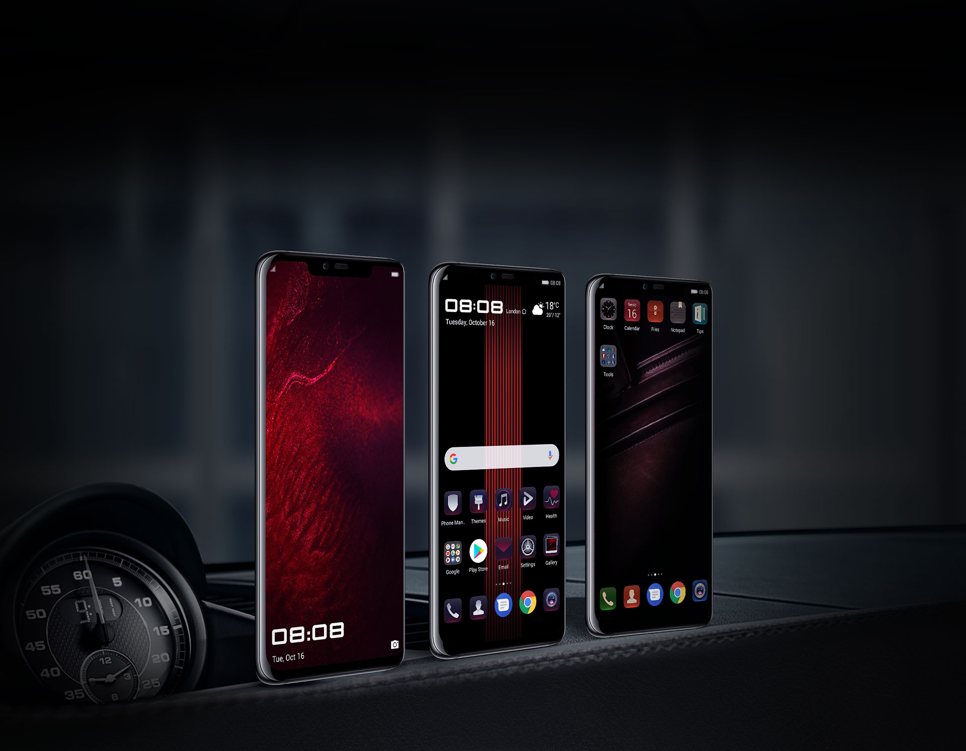 Three different customised UI for wallpaper for PORSCHE DESIGN HUAWEI Mate 20 RS